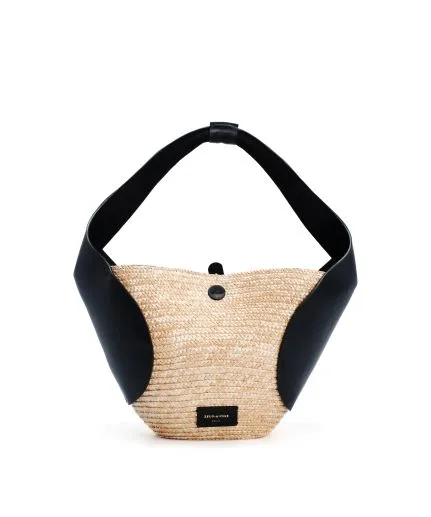 Raffia bag with leather details