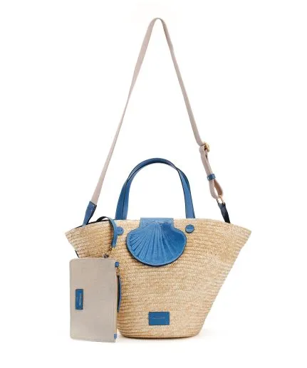 Raffia bag with leather details
