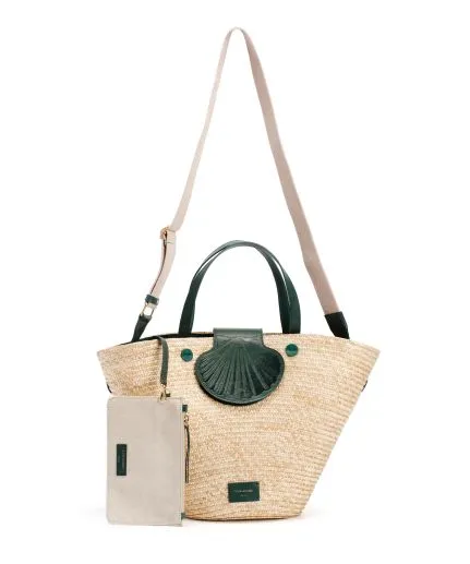 Raffia bag with leather details