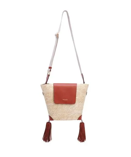 Raffia shoulder bag with leather details