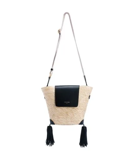 Raffia shoulder bag with leather details