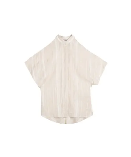Short-sleeved shirt with cutout details on shoulders