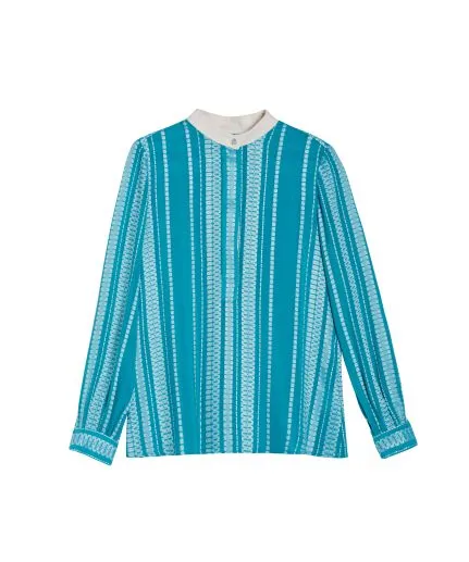 Signature blouse made of textured silk with mao canvas collar