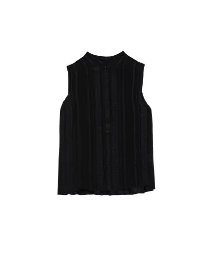 Signature textured silk sleeveless mao-collar top