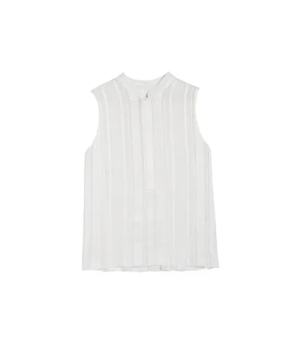 Signature textured silk sleeveless mao-collar top