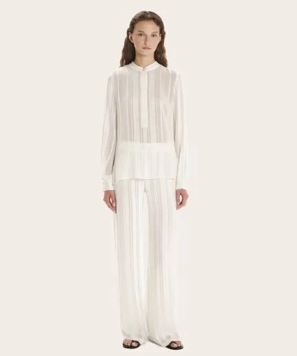 Signature wide-leg trousers made of textured silk fabric with elastic waistband