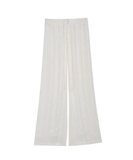 Signature wide-leg trousers made of textured silk fabric with elastic waistband and cord fastening