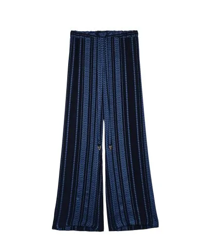 Signature wide-leg trousers made of textured silk fabric with elastic waistband and cord fastening