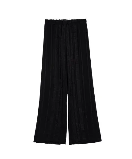 Signature wide-leg trousers made of textured silk fabric with elastic waistband and cord fastening