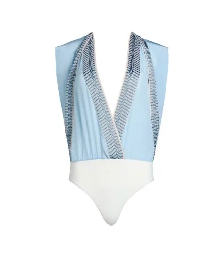Silk bodysuit with deep v-neck