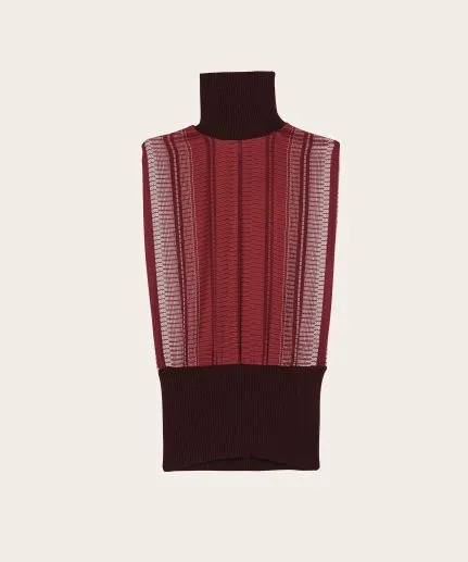 Sleeveless turtleneck top with wool details