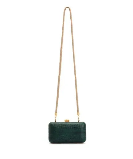 Small embossed leather clutch with metallic frame