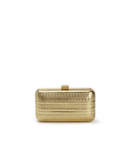 Small embossed leather clutch with metallic frame