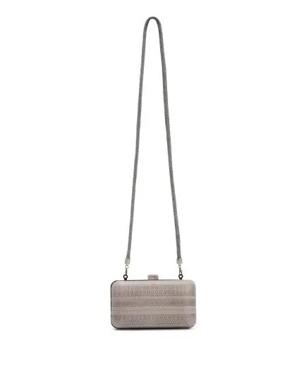 Small embossed leather clutch with metallic frame