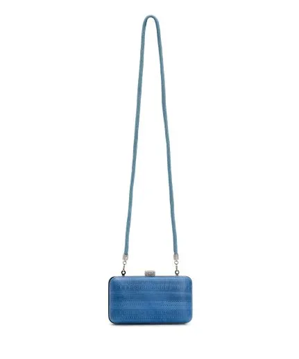 Small embossed leather clutch with metallic frame