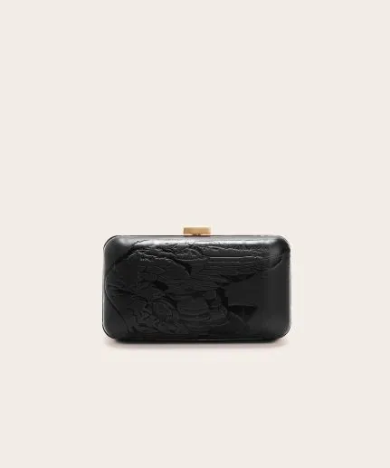 Small embossed leather clutch with metallic frame