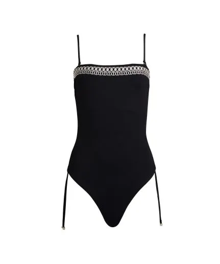 Strapless swimsuit with embroidered details