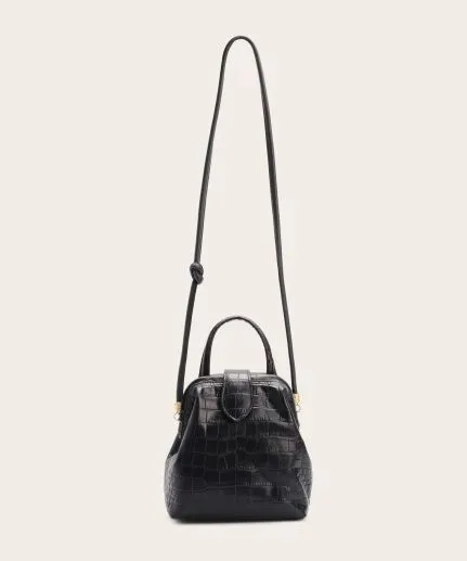 Structured Top-Handle Bag faux croco-embossed texture