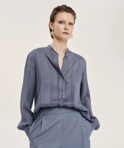 Textured silk blouse with mao collar