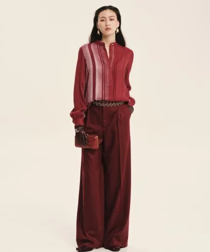 Textured silk blouse with mao collar