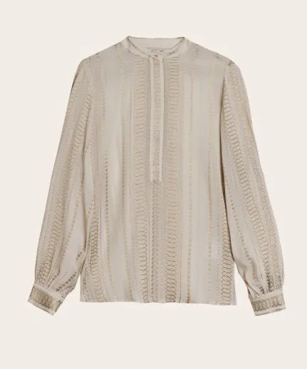 Textured silk blouse with mao collar