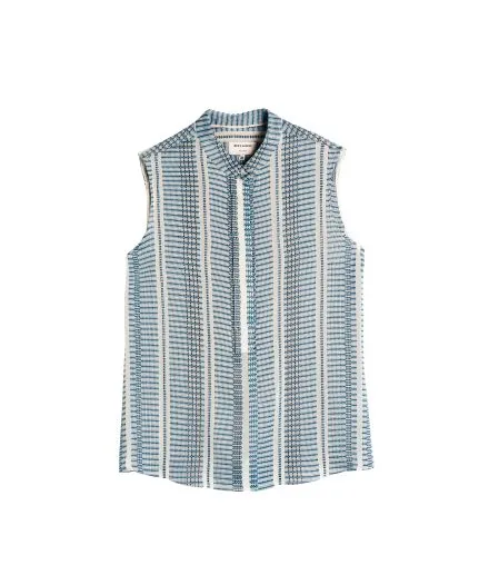 Textured silk top with mao collar