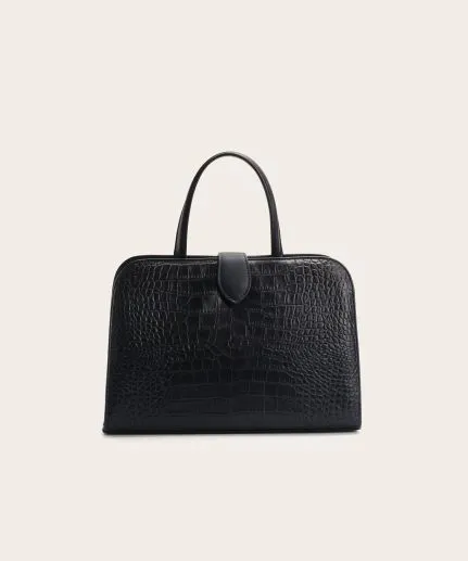 Top-Handle Bag in Navy Croco-Effect Leather