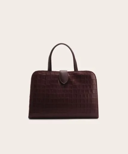 Top-Handle Bag in Navy Croco-Effect Leather
