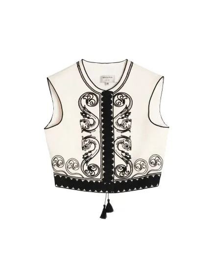 Traditional vest with contrast handmade embroideries