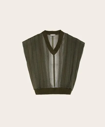 V-neck sleveless top with wool details