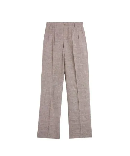 Wide-leg pleated linen trousers