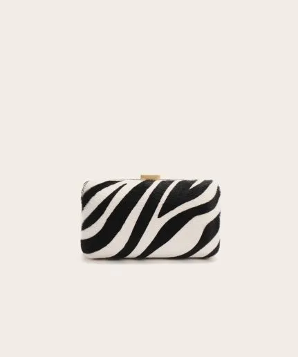 Zebra-print calf hair clutch